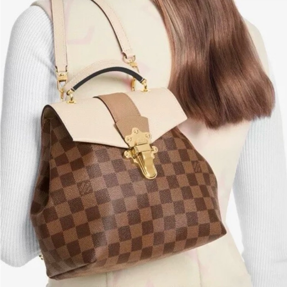 Brown and Cream Checkered Backpack